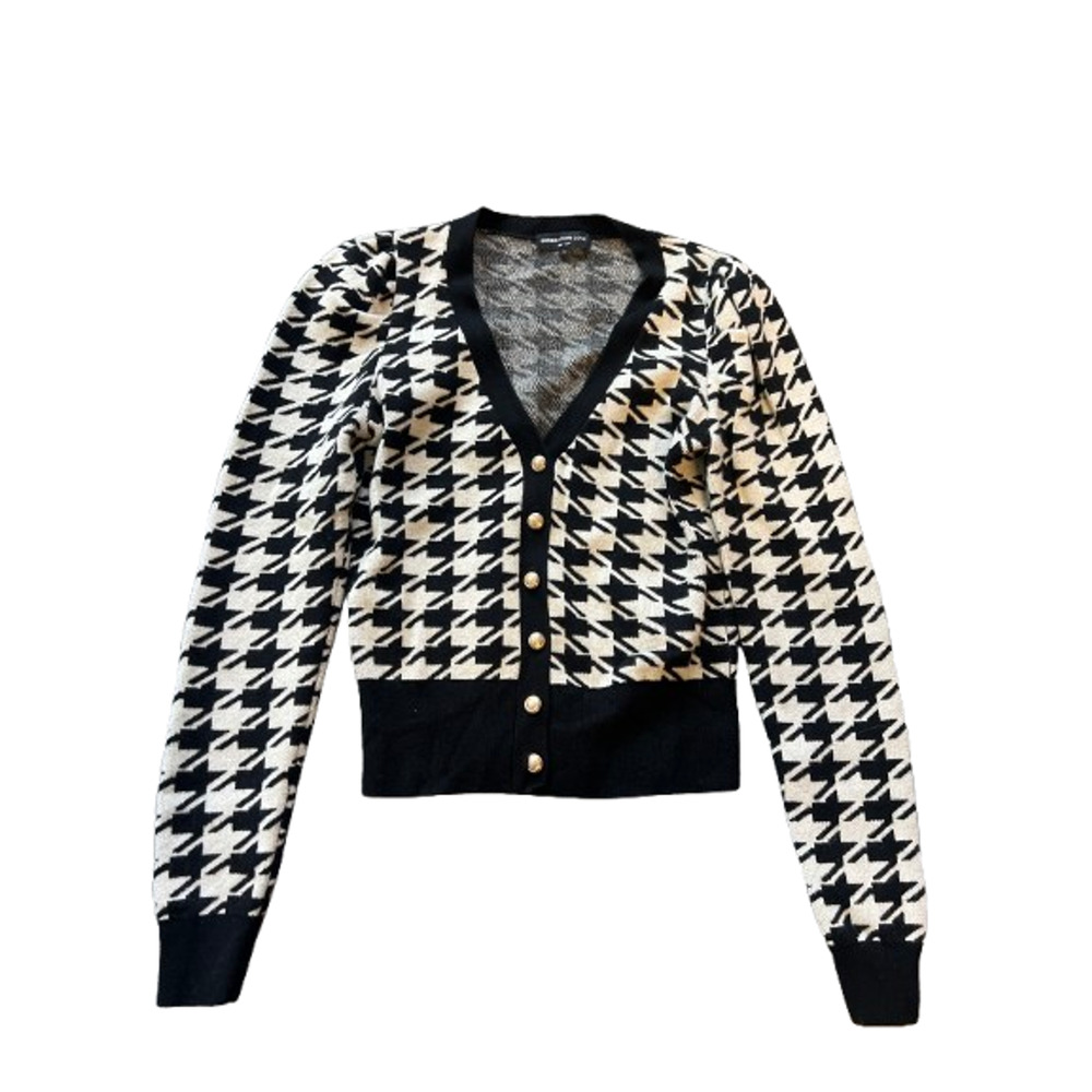 Generation Love Womens Black White Houndstooth Cardigan Sweater Size Small - Picture 10 of 13